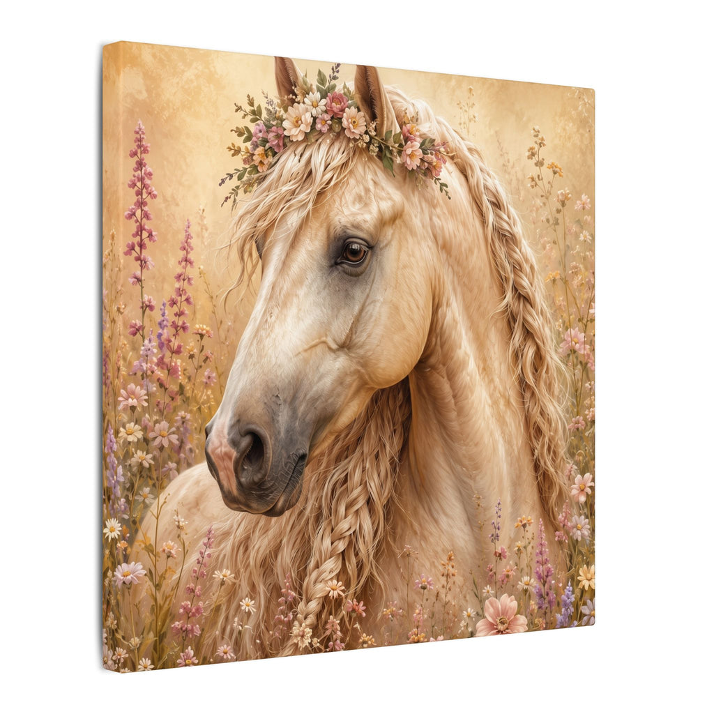 Golden Floral Horse Canvas Print — Matte Stretched Wall Art