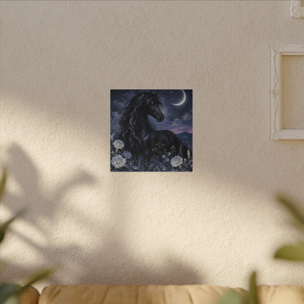 Midnight Stallion Canvas — Black Horse Moonlit Wall Art
