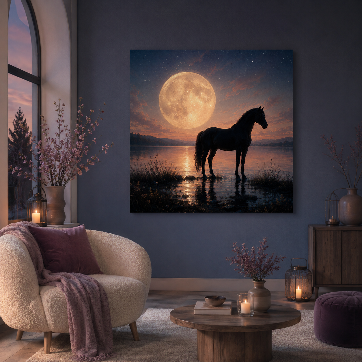 Horse Silhouette Moonlight Canvas