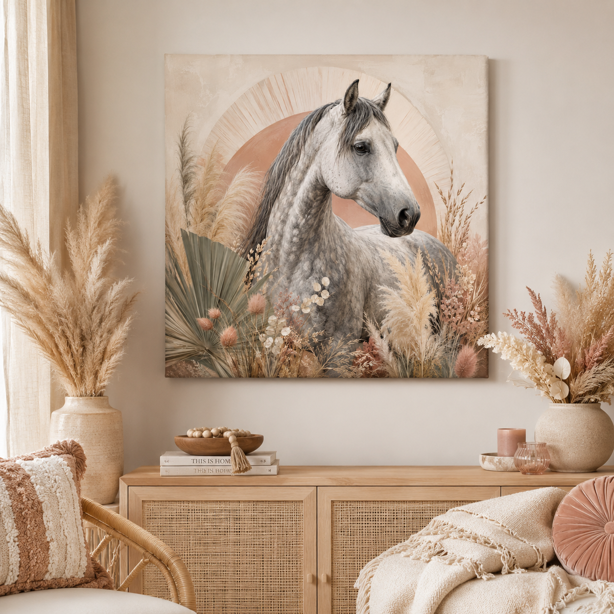 Horse Canvas Wall Art — Boho Gray Horse Matte Stretched Canvas