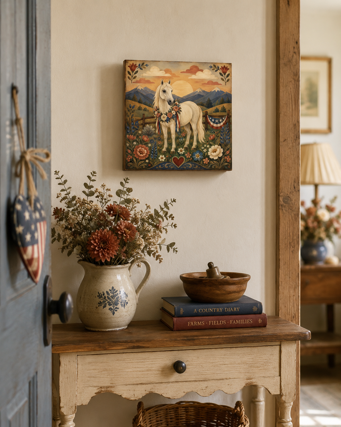 Patriotic White Horse Matte Canvas Wall Art
