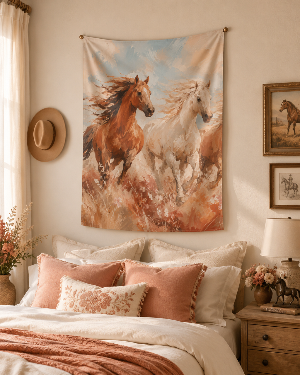 Running Horses Wall Tapestry – Boho Horse Art for Living Room & Bedroom Decor