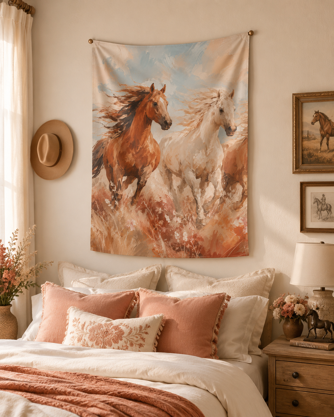 Running Horses Wall Tapestry – Boho Horse Art for Living Room & Bedroom Decor