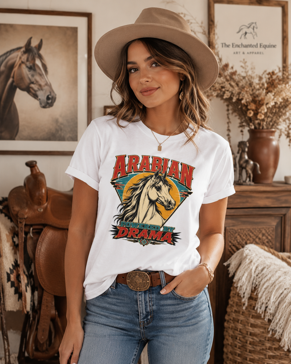 Arabian Horse Graphic T-Shirt — "Arabian Drama" Vintage Equestrian Tee