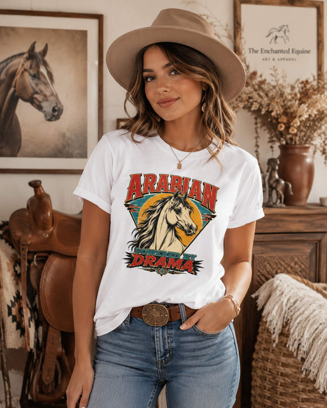 Arabian Horse Graphic T-Shirt — "Arabian Drama" Vintage Equestrian Tee