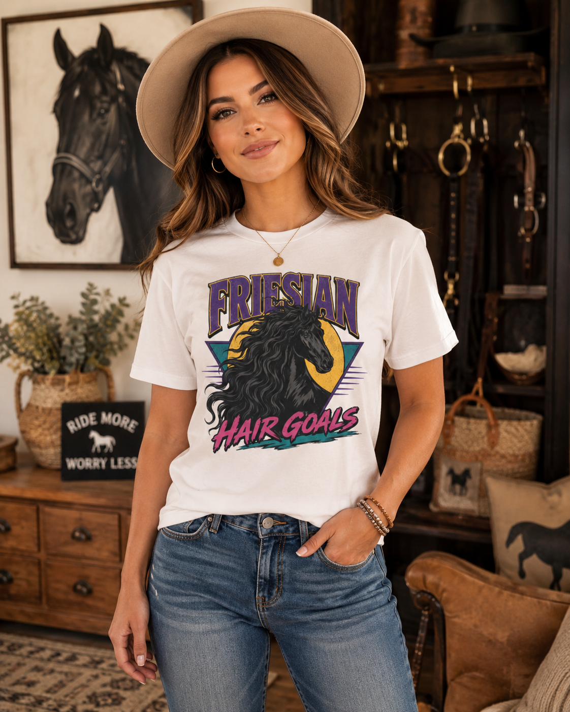 Friesian Hair Goals T-Shirt — Vintage Black Horse Tee for Horse Lovers