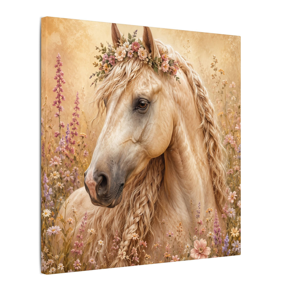 Golden Floral Horse Canvas Print — Matte Stretched Wall Art