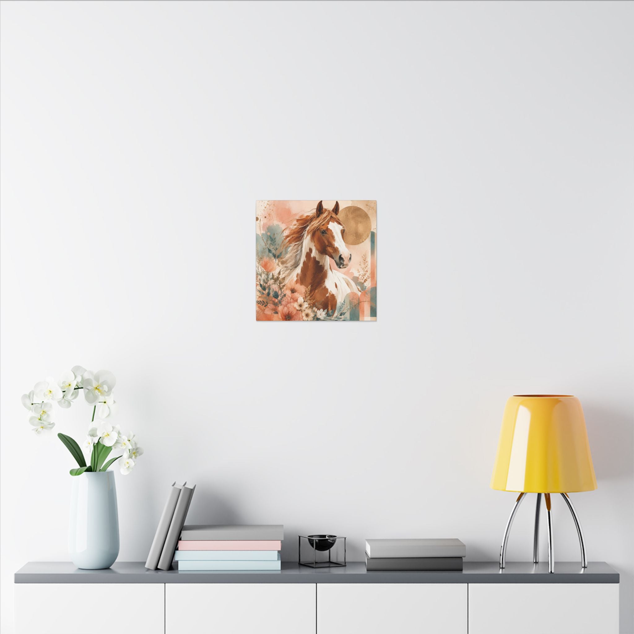 Painted Pinto Horse Canvas Wall Art — Boho Floral Equestrian Decor