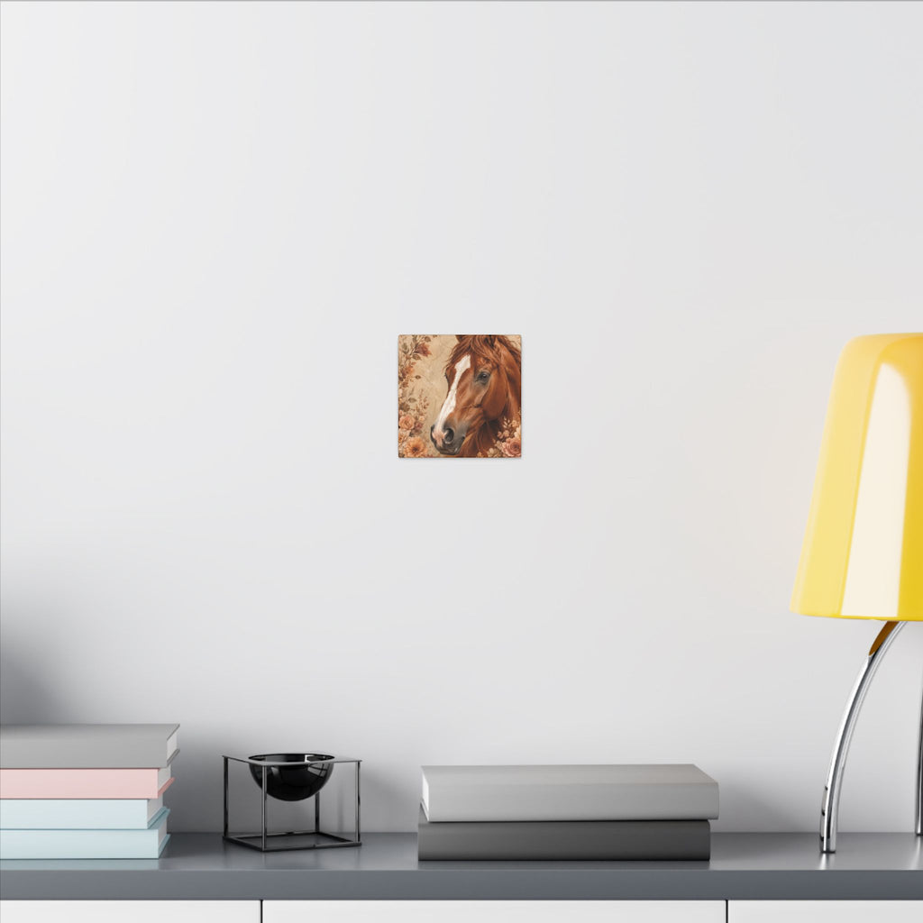 Chestnut Horse Portrait Canvas Wall Art — Floral Rustic Equestrian Decor