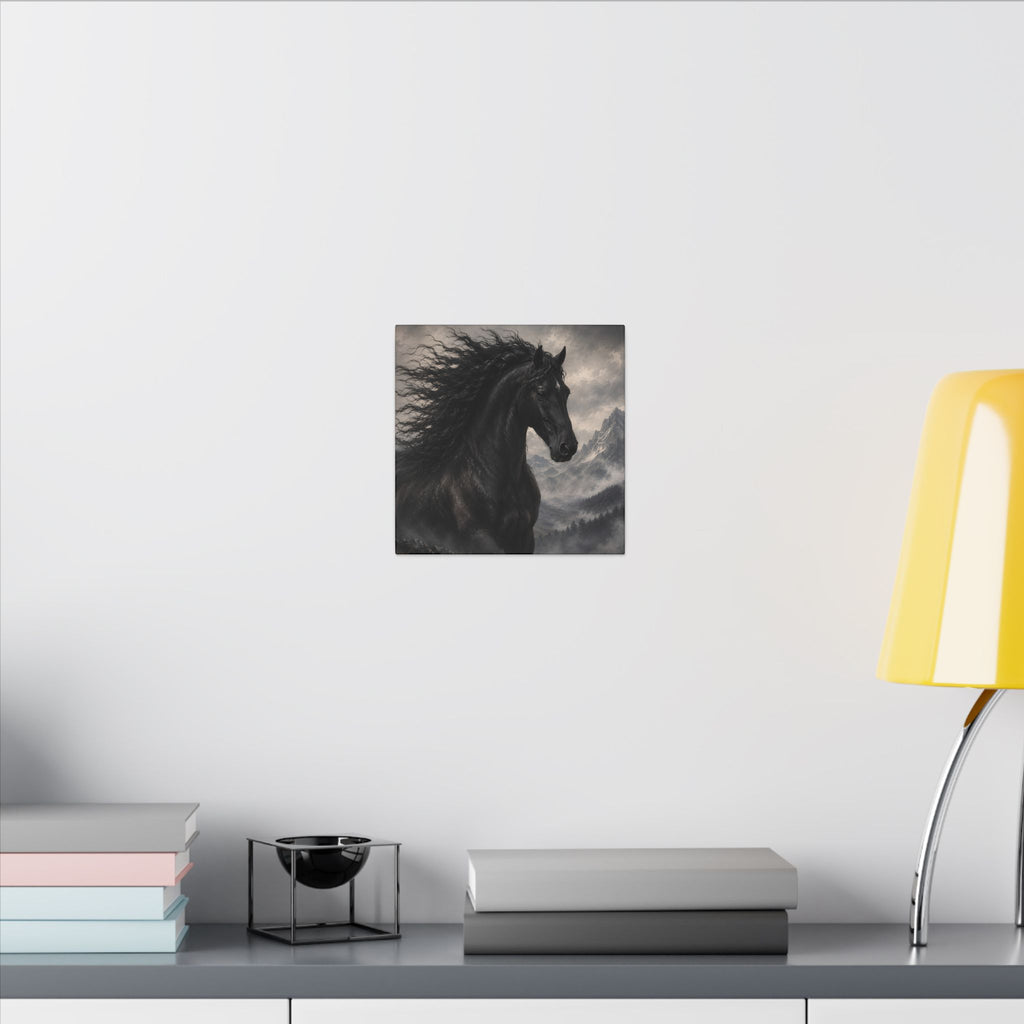 Majestic Black Horse Matte Canvas Wall Art — Dramatic Mountain Stallion Print
