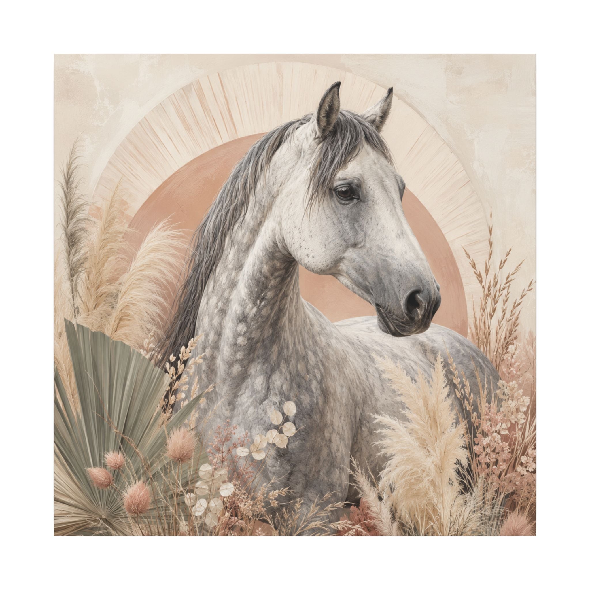 Horse Canvas Wall Art — Boho Gray Horse Matte Stretched Canvas