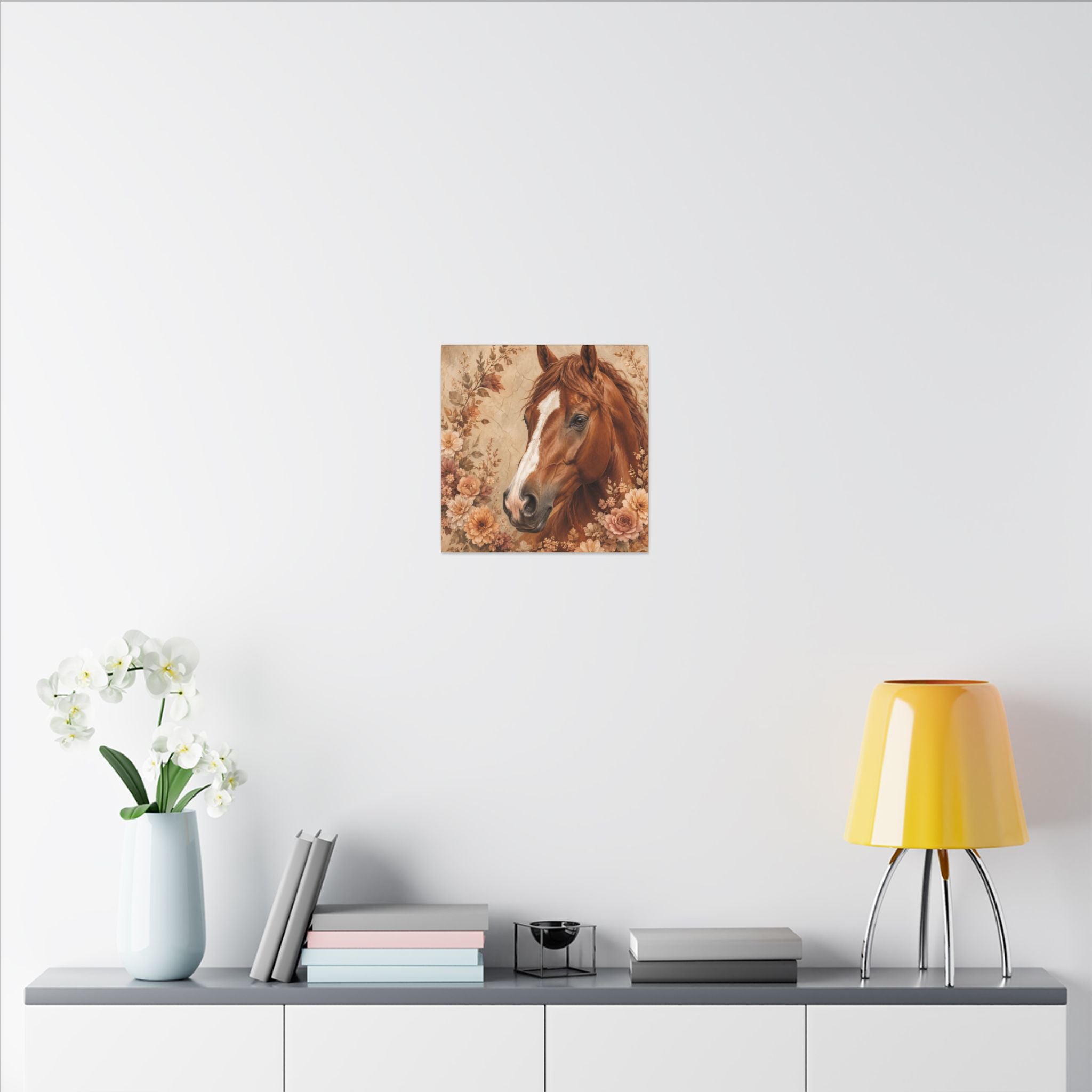 Chestnut Horse Portrait Canvas Wall Art — Floral Rustic Equestrian Decor