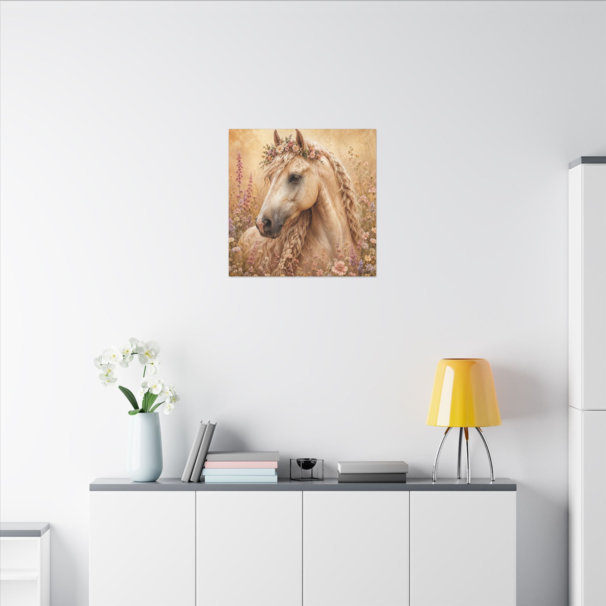 Golden Floral Horse Canvas Print — Matte Stretched Wall Art