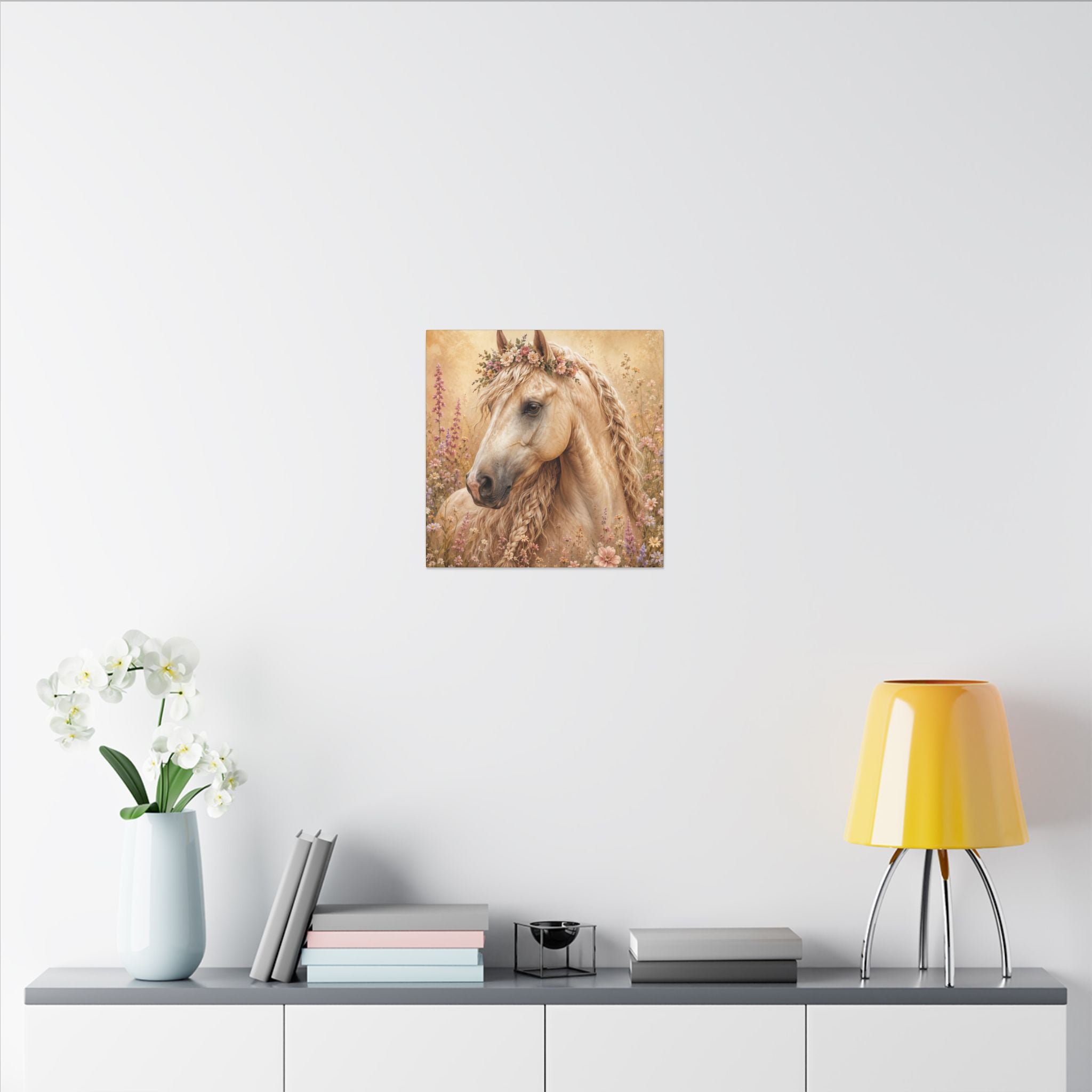 Golden Floral Horse Canvas Print — Matte Stretched Wall Art