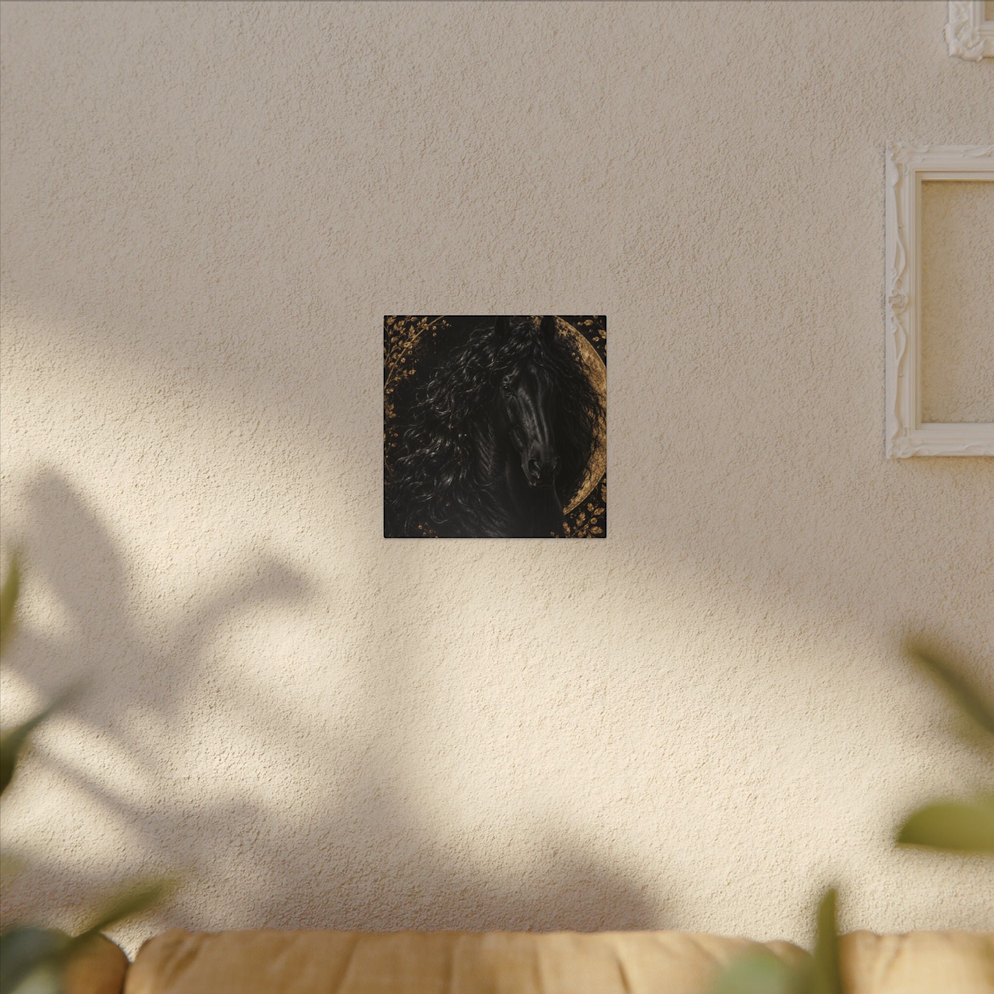 Black Stallion Canvas Print — Elegant Horse Wall Art with Gold Moon