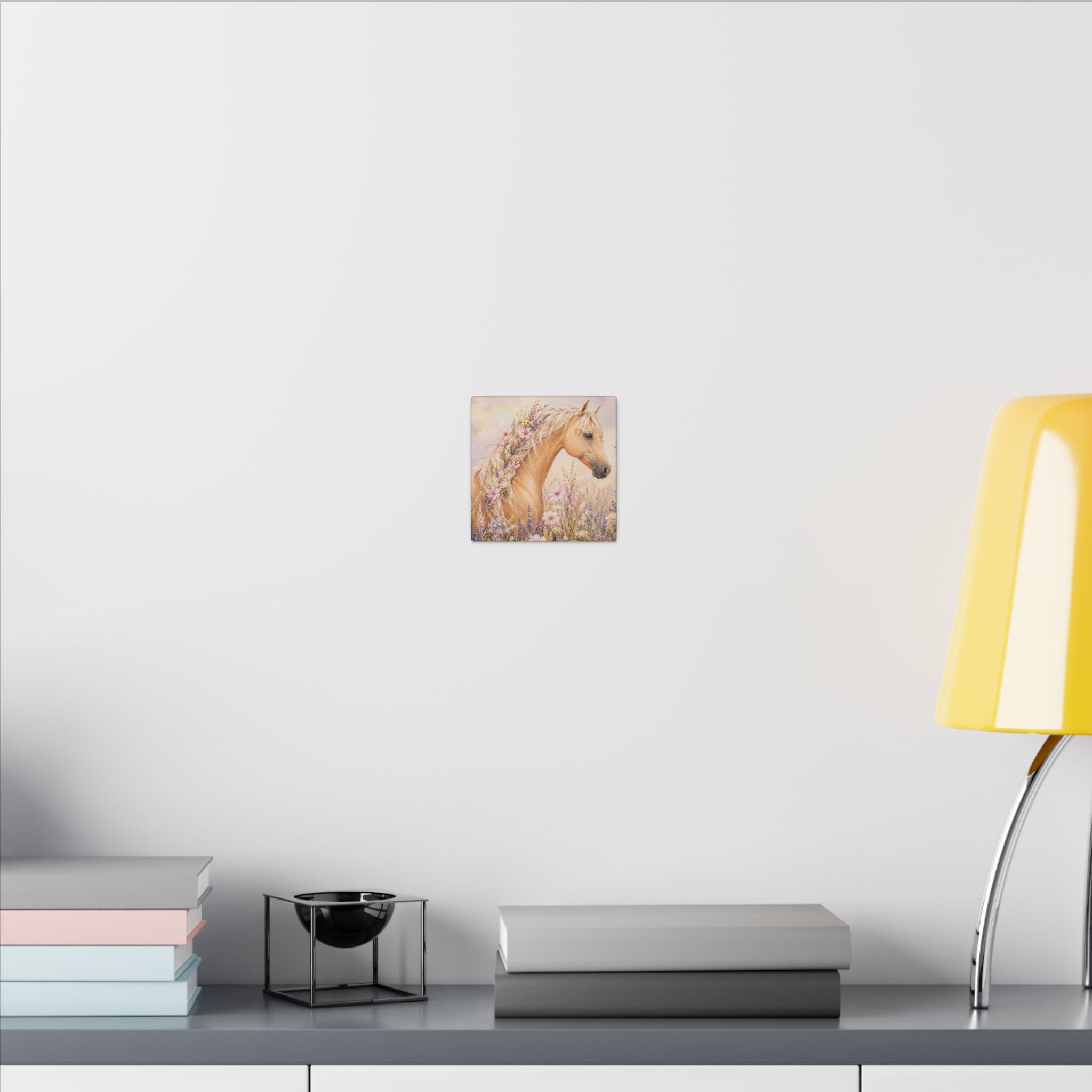 Palomino Horse Canvas Wall Art — Floral Meadow Matte Stretched Canvas