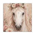 Floral White Horse Matte Canvas Wall Art
