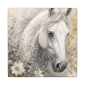 White Horse Floral Canvas Wall Art — Matte Stretched Horse Portrait