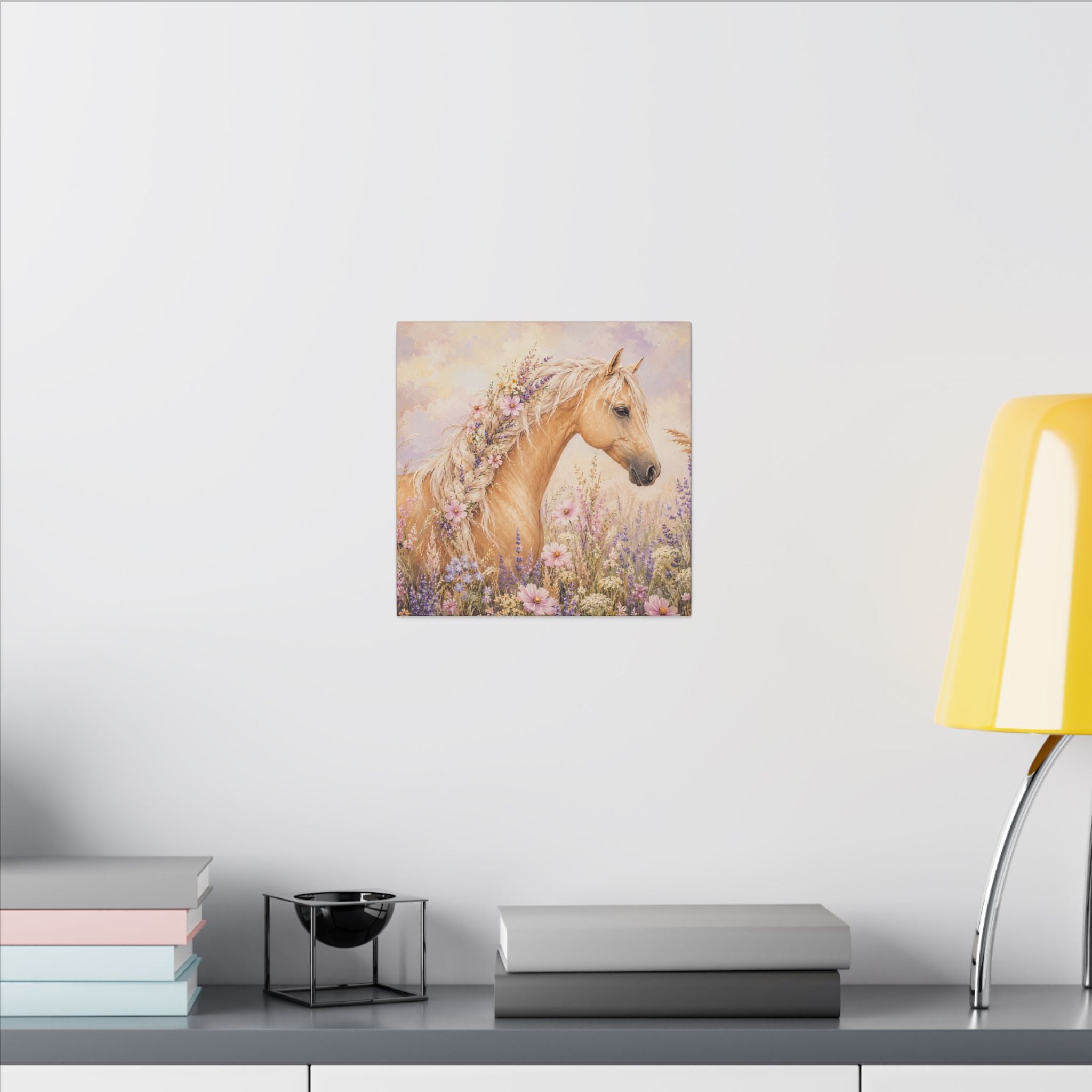 Palomino Horse Canvas Wall Art — Floral Meadow Matte Stretched Canvas