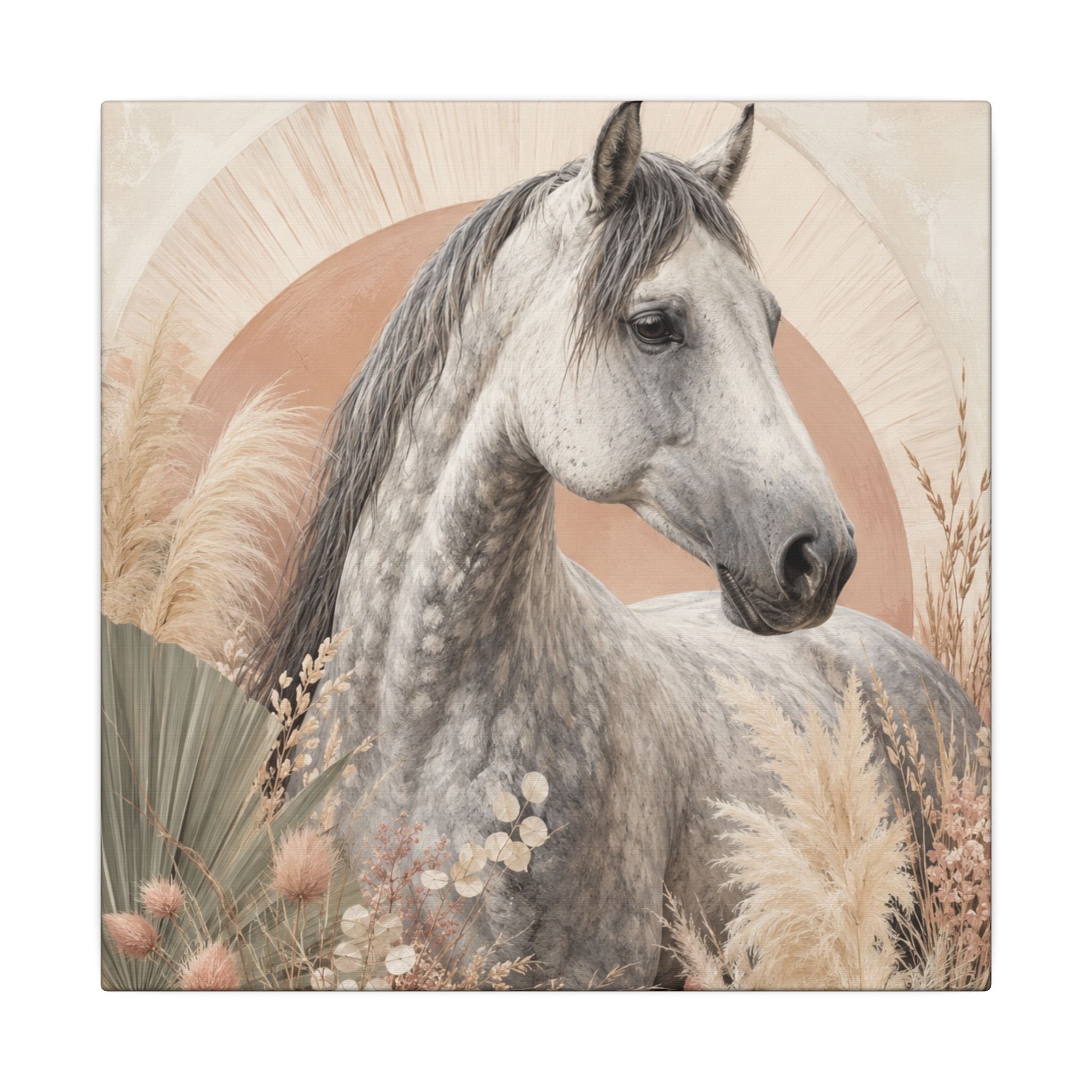 Horse Canvas Wall Art — Boho Gray Horse Matte Stretched Canvas