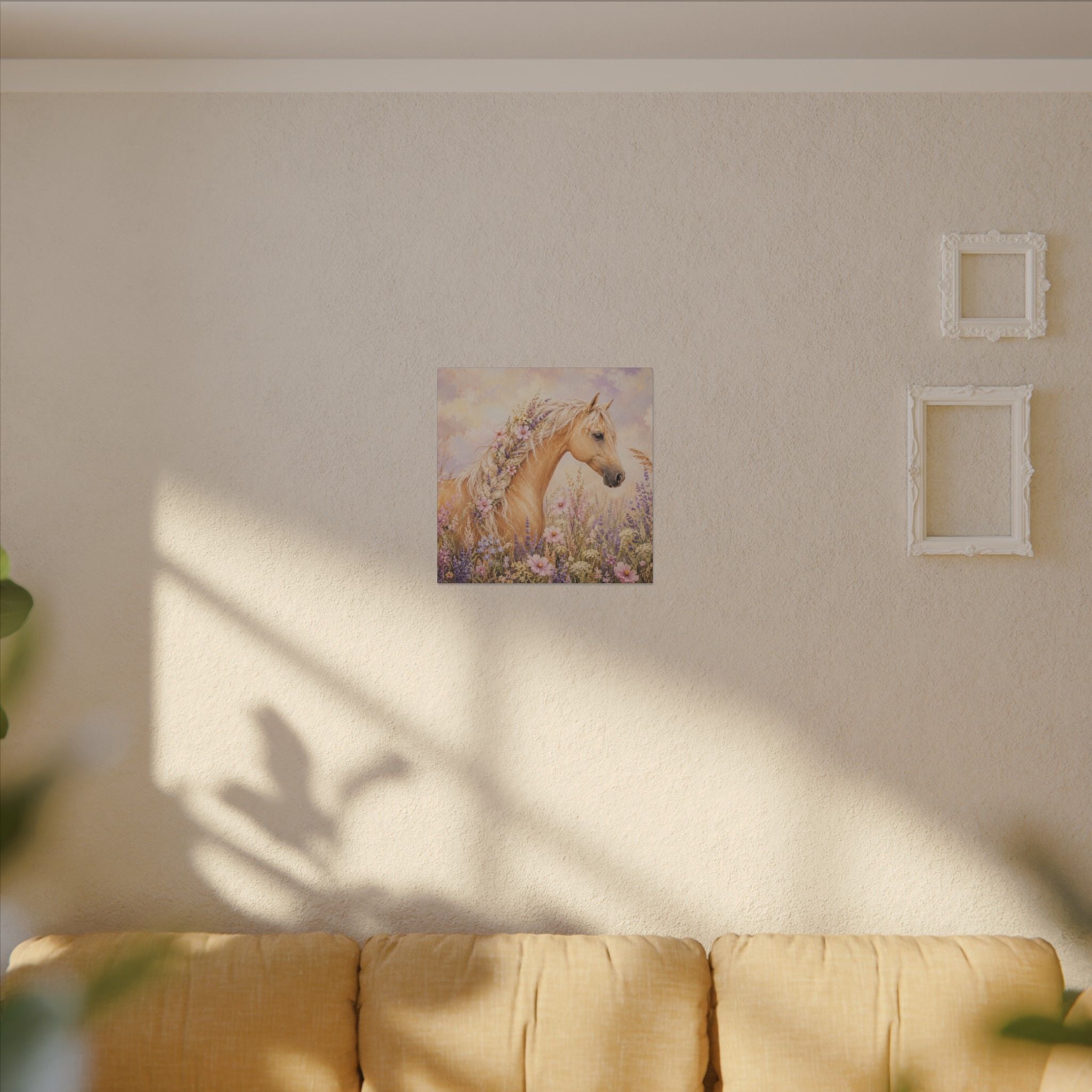 Palomino Horse Canvas Wall Art — Floral Meadow Matte Stretched Canvas