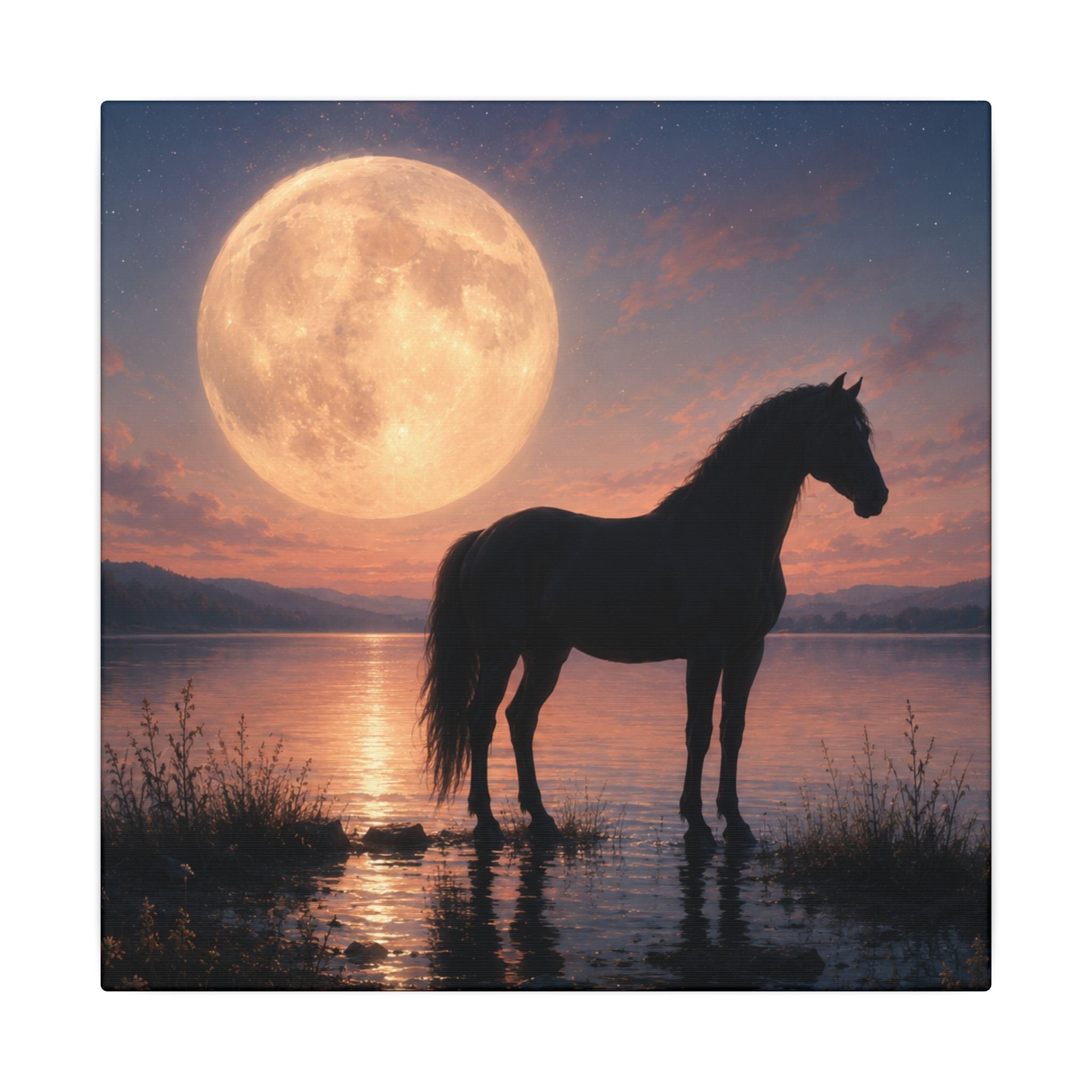 Horse Silhouette Moonlight Canvas