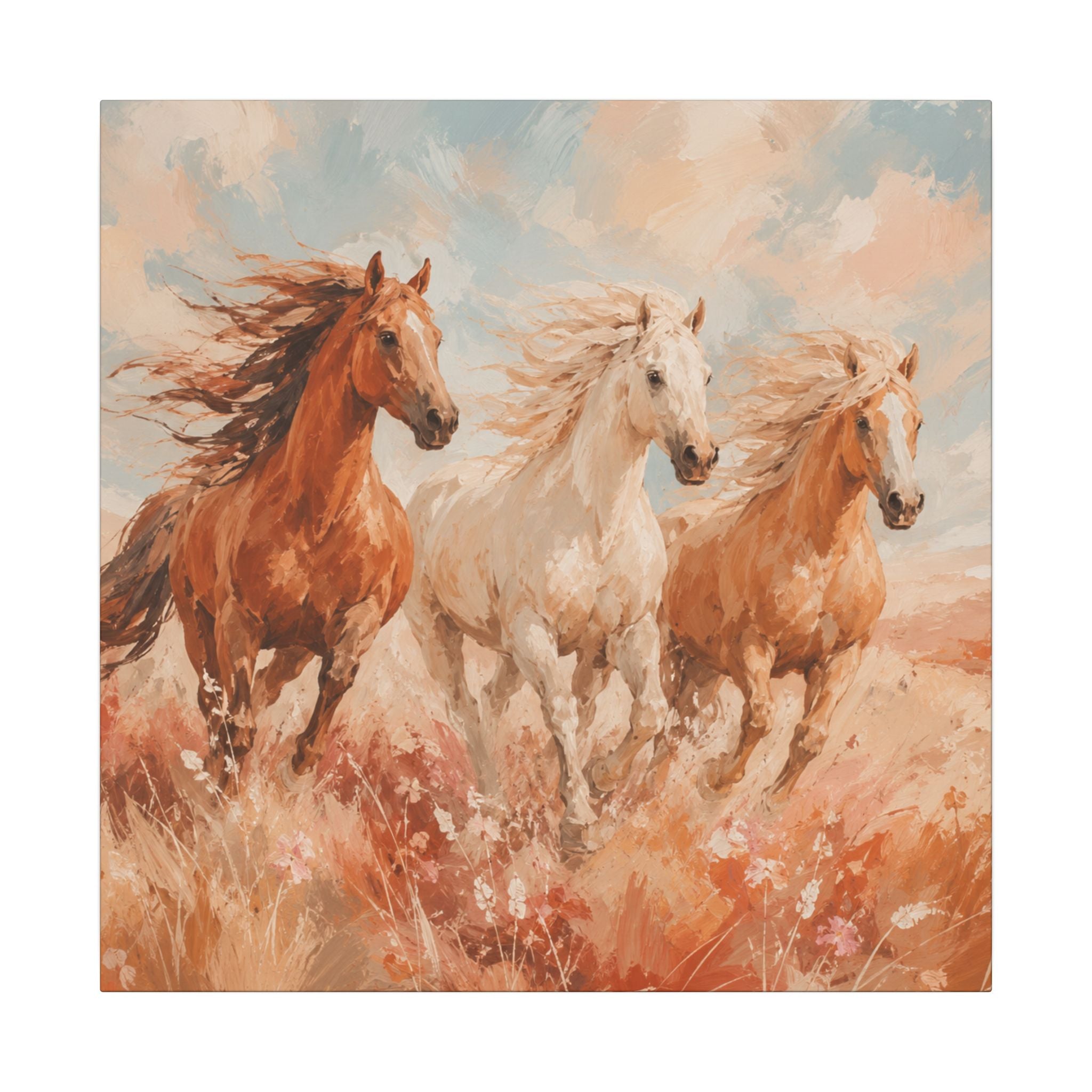 Galloping Trio Horse Canvas — Matte Stretched Wall Art