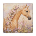Palomino Horse Canvas Wall Art — Floral Meadow Matte Stretched Canvas
