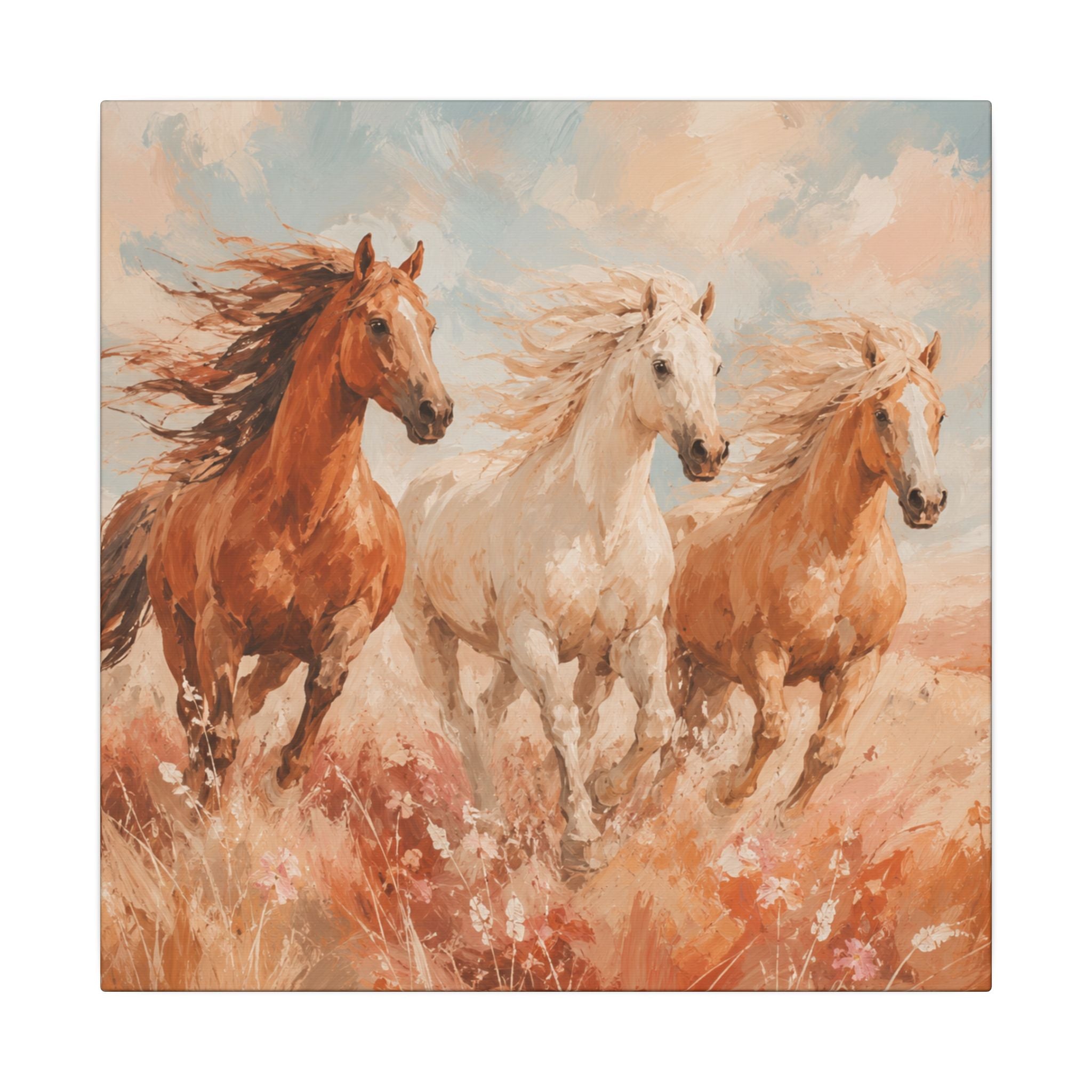 Galloping Trio Horse Canvas — Matte Stretched Wall Art