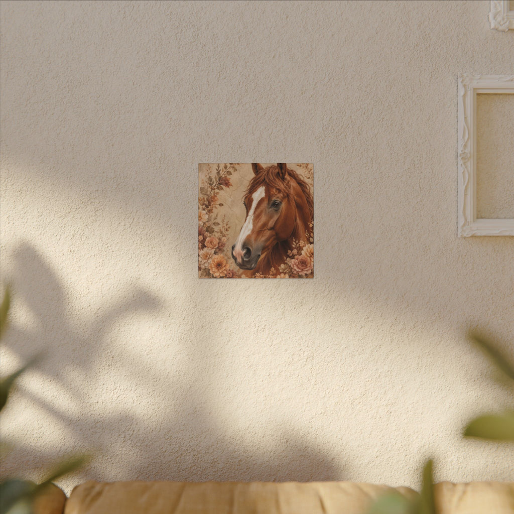 Chestnut Horse Portrait Canvas Wall Art — Floral Rustic Equestrian Decor
