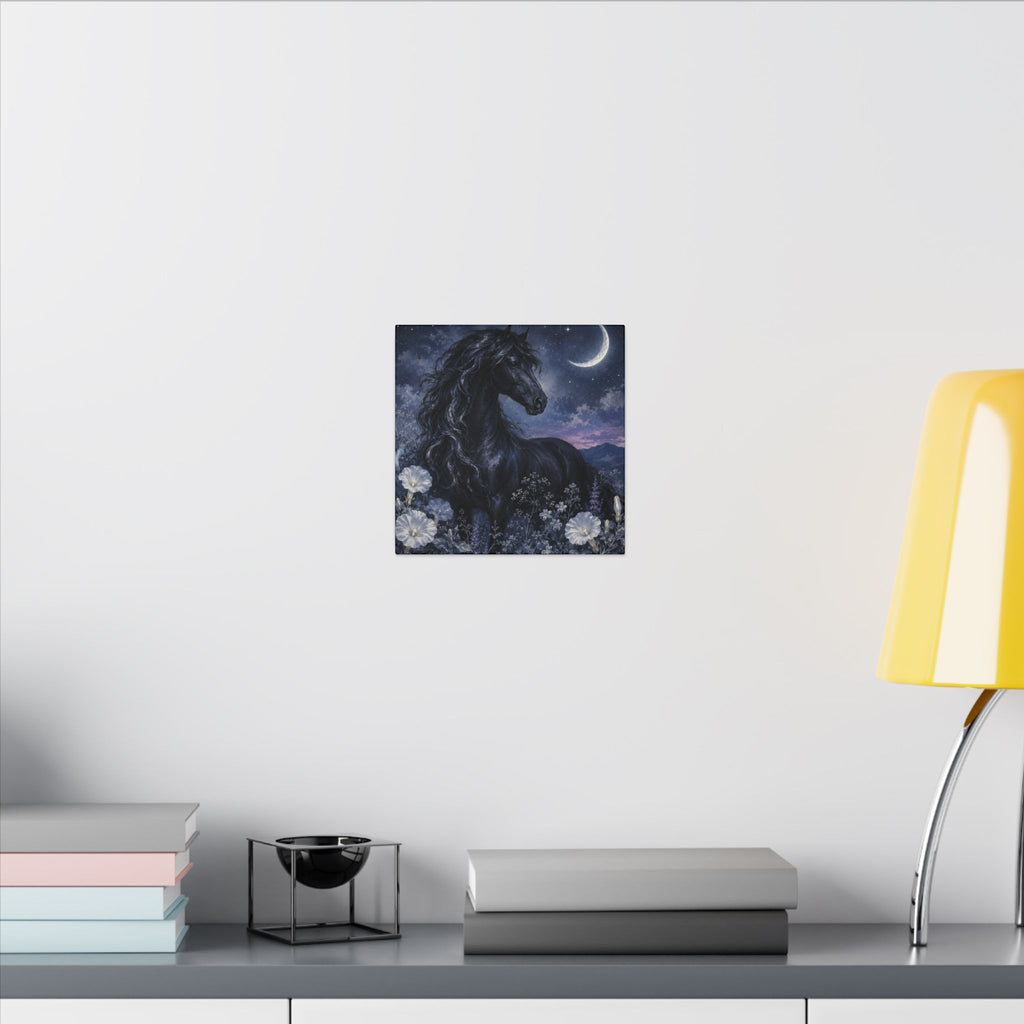 Midnight Stallion Canvas — Black Horse Moonlit Wall Art