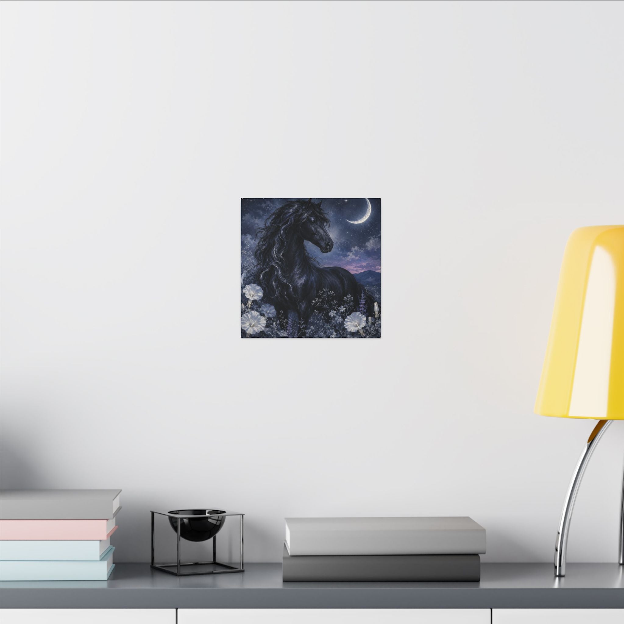 Midnight Stallion Canvas — Black Horse Moonlit Wall Art