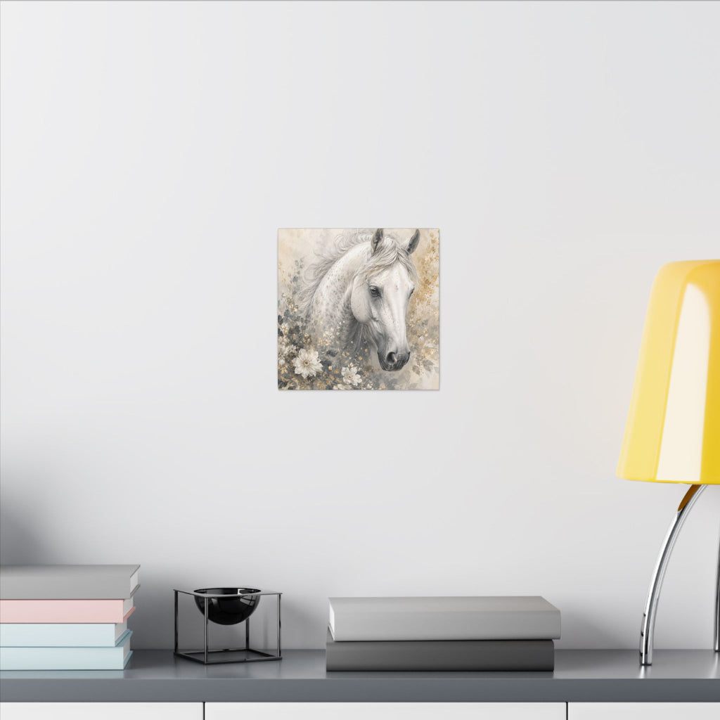White Horse Floral Canvas Wall Art — Matte Stretched Horse Portrait