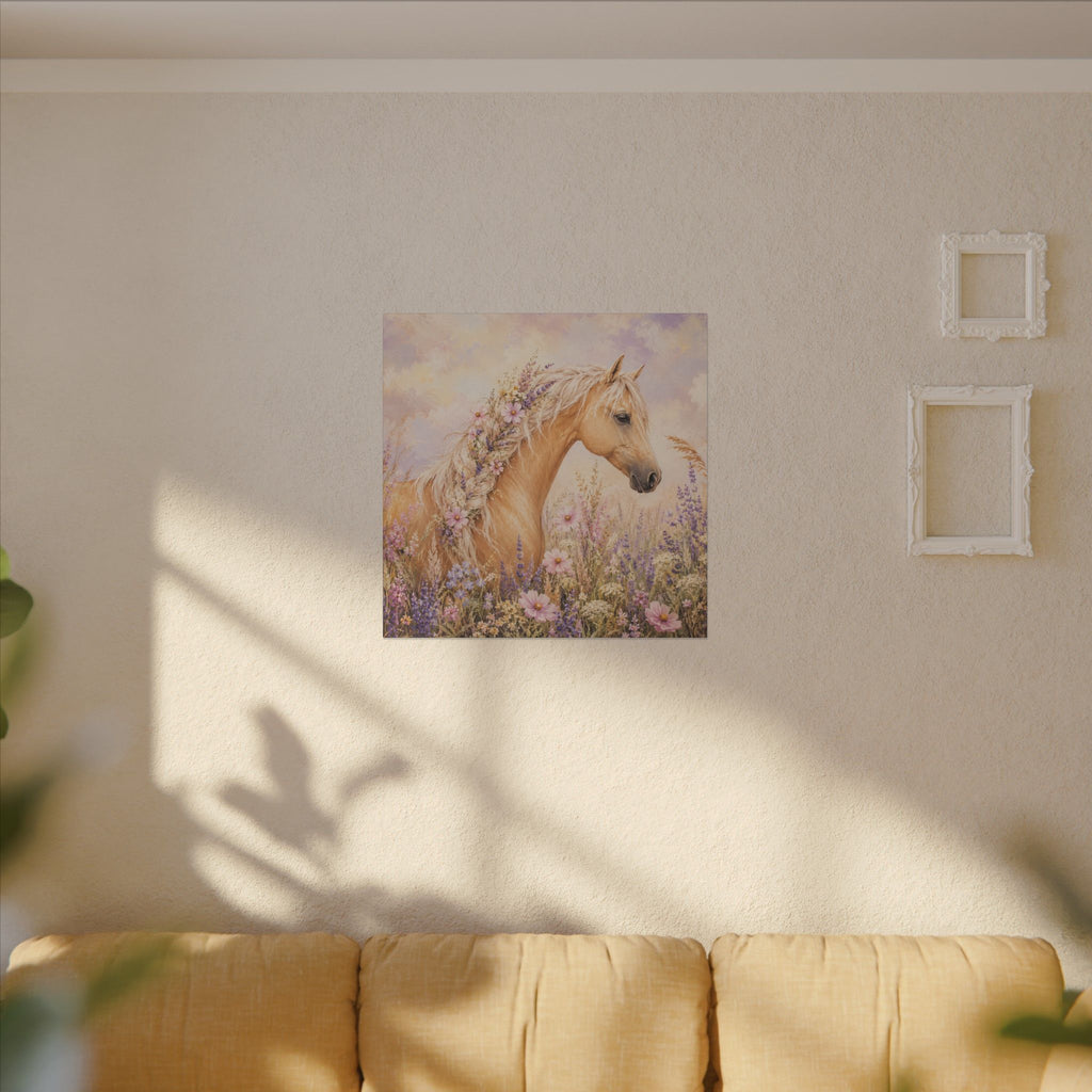 Palomino Horse Canvas Wall Art — Floral Meadow Matte Stretched Canvas