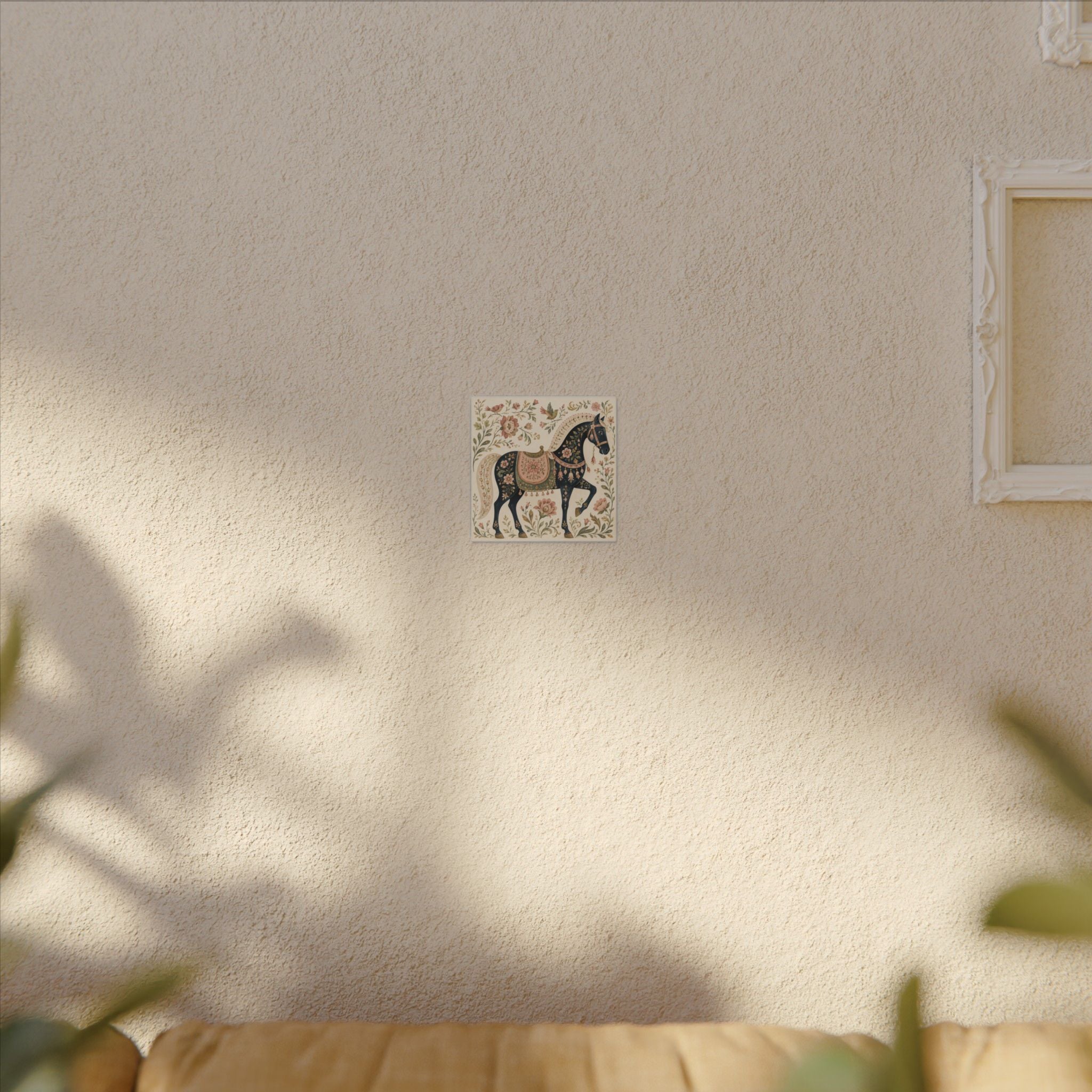 Folk Floral Horse Canvas Wall Art — Vintage Botanical Equestrian Print