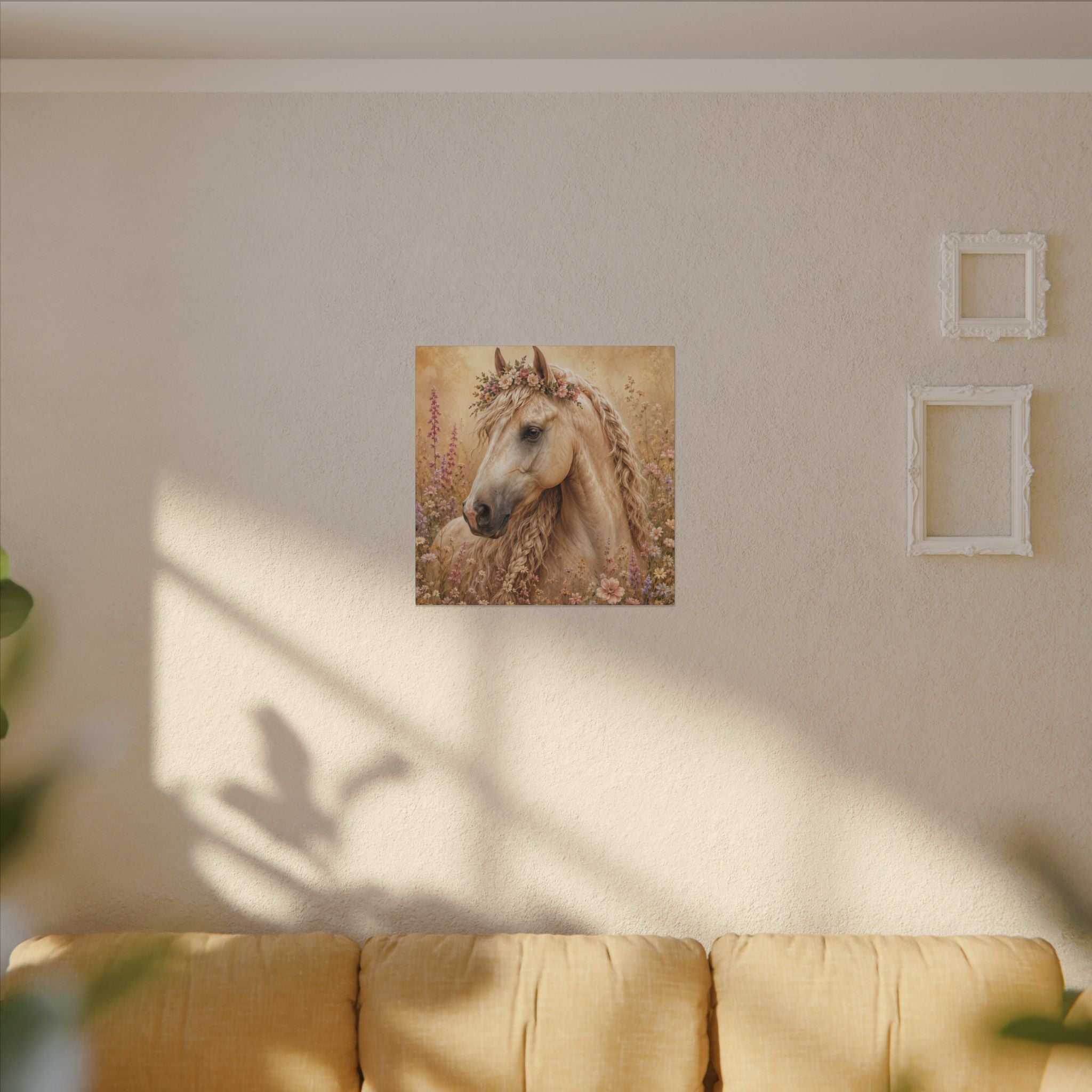 Golden Floral Horse Canvas Print — Matte Stretched Wall Art