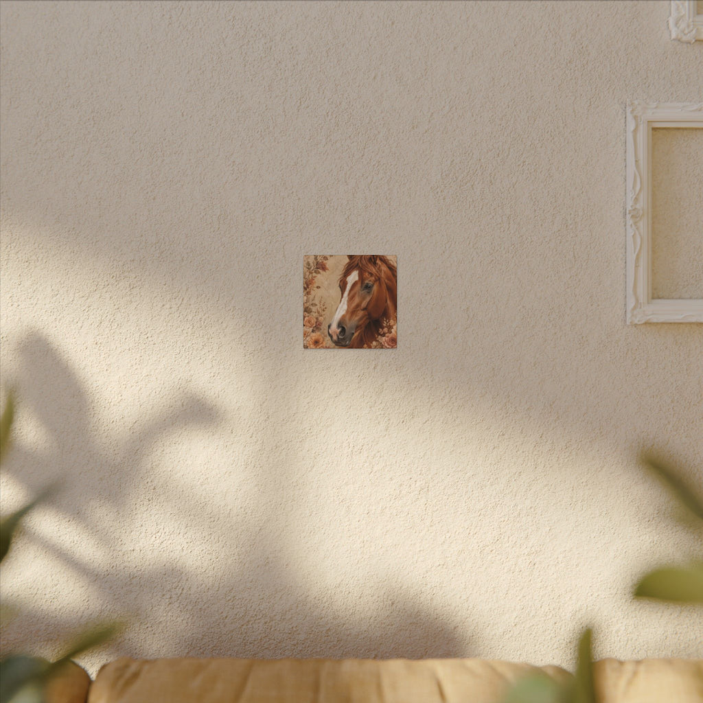 Chestnut Horse Portrait Canvas Wall Art — Floral Rustic Equestrian Decor