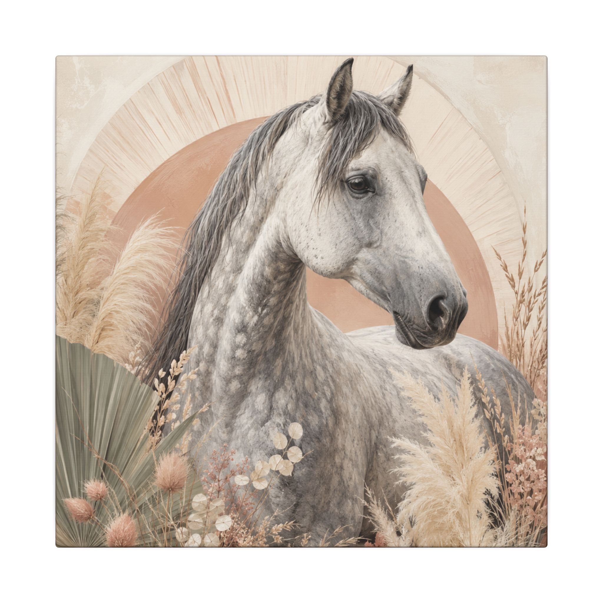 Horse Canvas Wall Art — Boho Gray Horse Matte Stretched Canvas