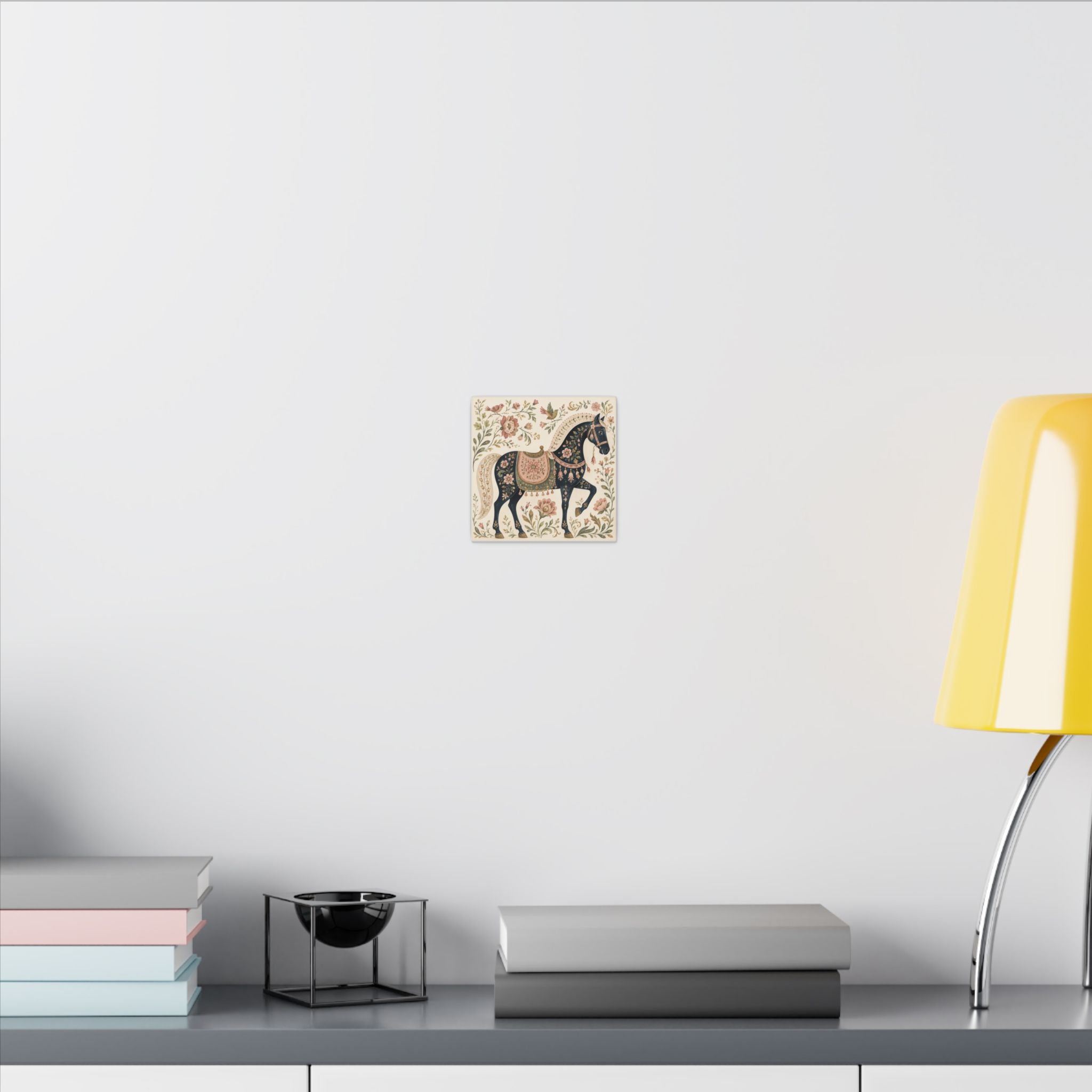 Folk Floral Horse Canvas Wall Art — Vintage Botanical Equestrian Print