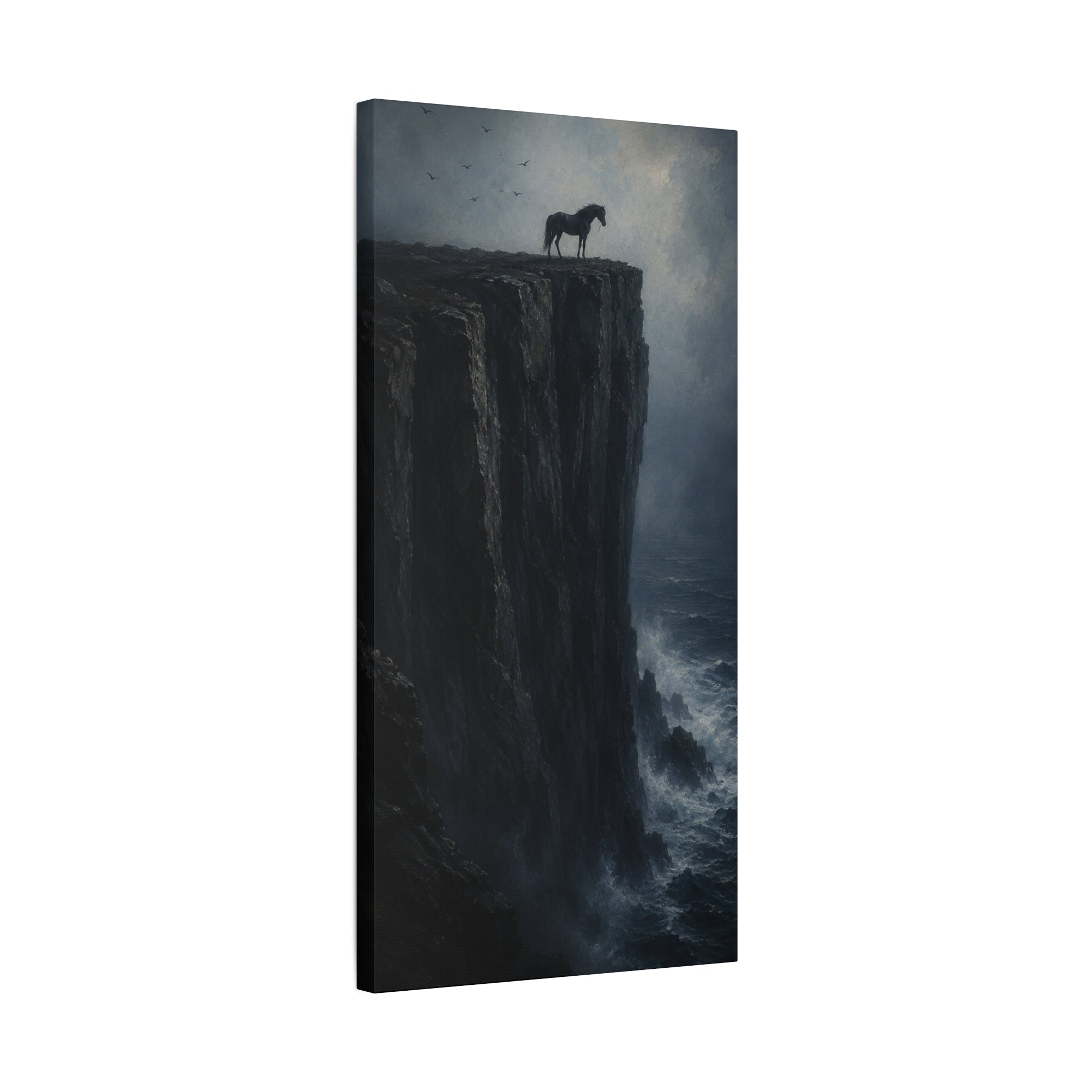 Storm Cliff Horse Matte Canvas Wall Art — Dramatic Dark Seascape Print, Stretched 1.25"