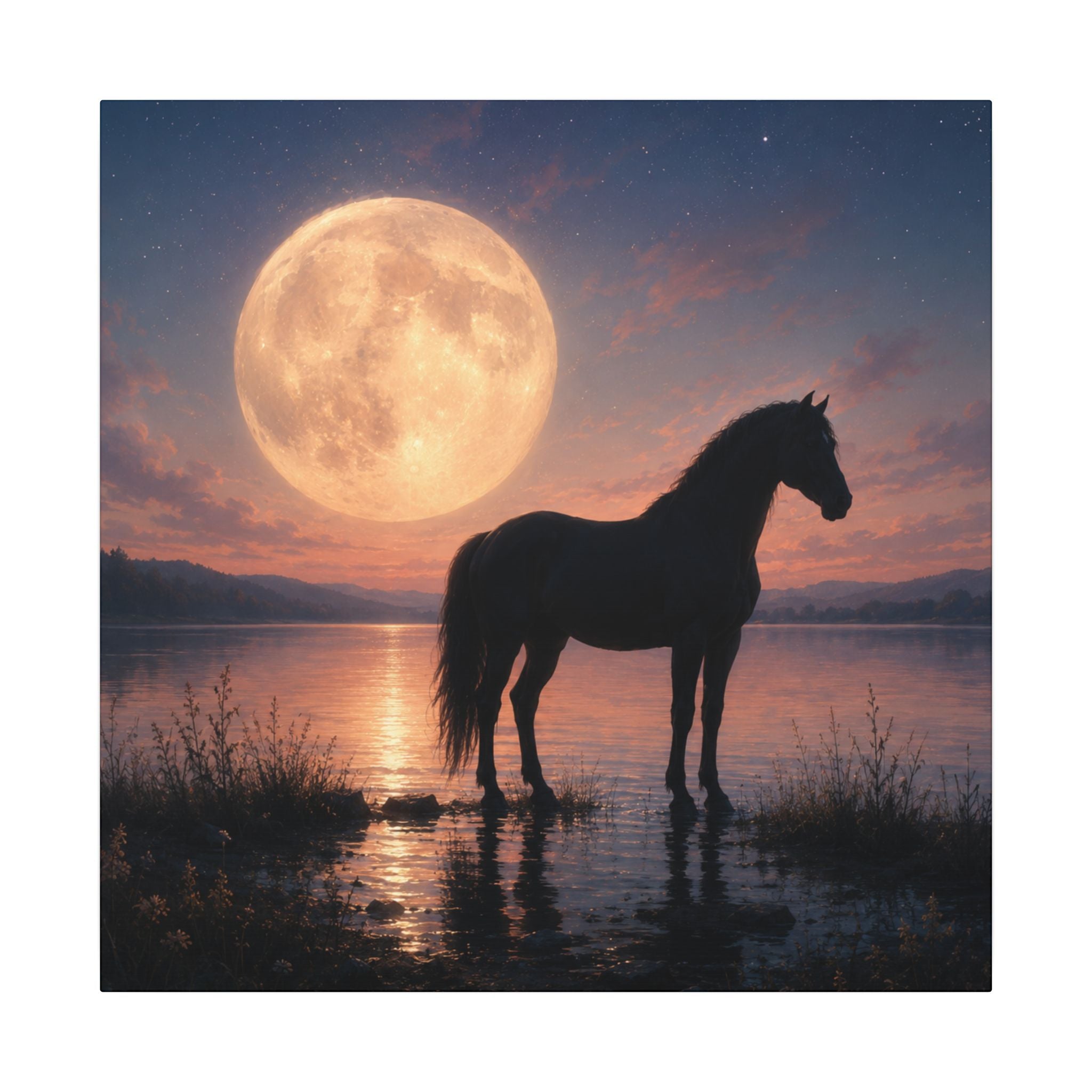 Horse Silhouette Moonlight Canvas