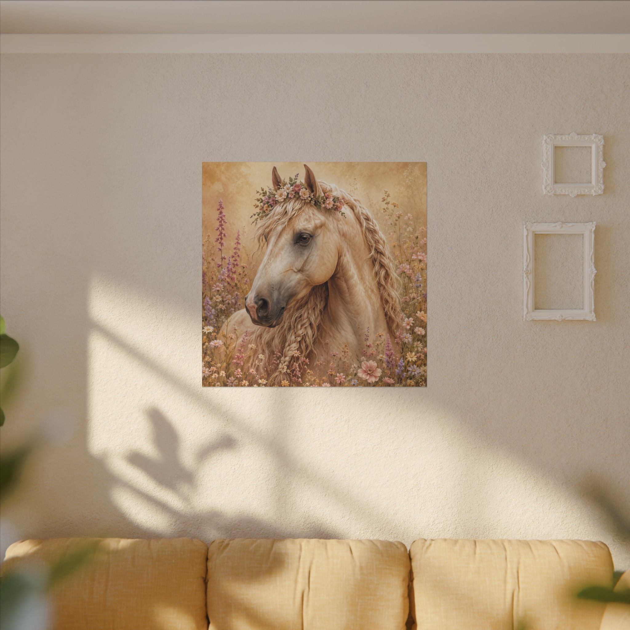 Golden Floral Horse Canvas Print — Matte Stretched Wall Art