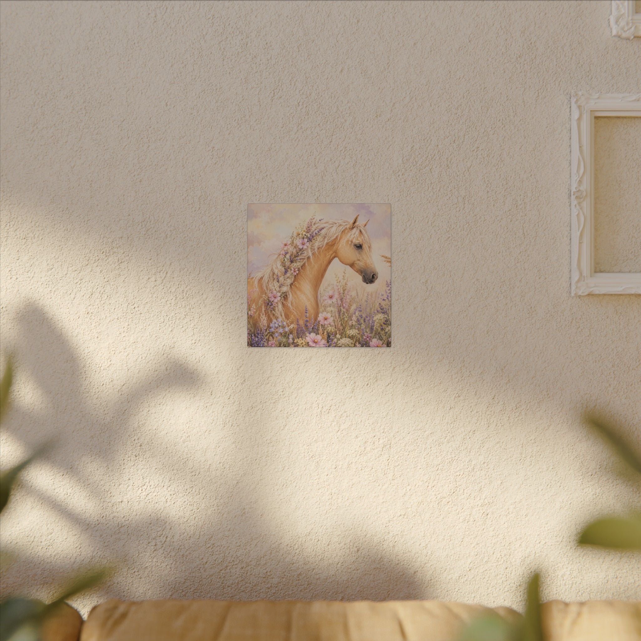 Palomino Horse Canvas Wall Art — Floral Meadow Matte Stretched Canvas