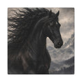 Majestic Black Horse Matte Canvas Wall Art — Dramatic Mountain Stallion Print