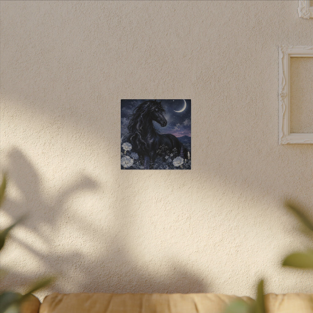 Midnight Stallion Canvas — Black Horse Moonlit Wall Art